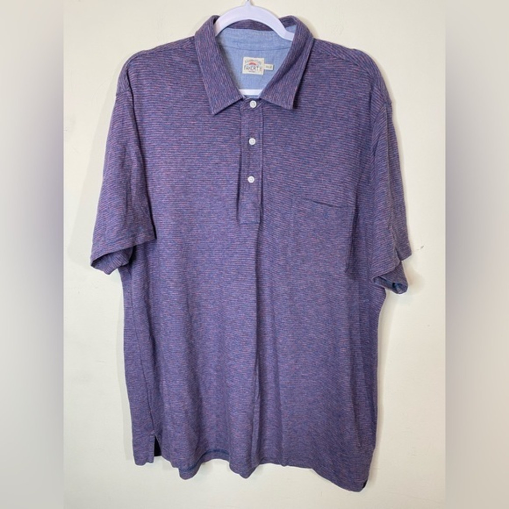 Faherty Polo Shirt Men's Size‎ XXL Striped Blue And Red Short Sleeve.